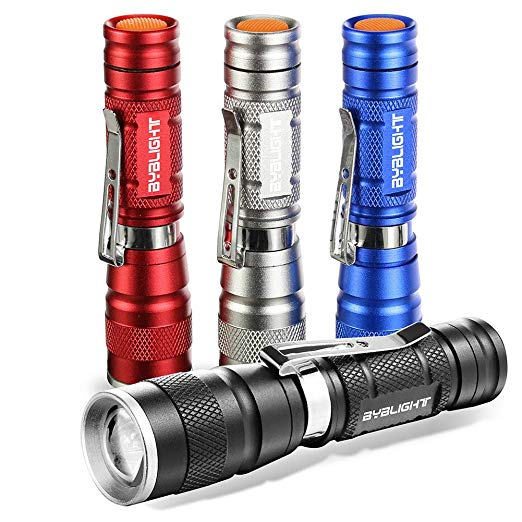 Pack of 4 Flashlights, 180 Lumens Small Flashlight Super Bright Zoomable Mini Pocket LED Flashlight with Clip, 3 Modes for Outdoors and Indoors (Camping, Hiking, Emergency, Kids) (Multicolor)