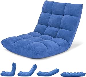 Giantex Floor Chair with Back Support - Floor Gaming Chair with 14 Adjustable Position, Padded Sleeper Bed, Couch Recliner, Meditation Chair, Gaming Floor Chairs for Adults, Gaming Chair Floor, Blue