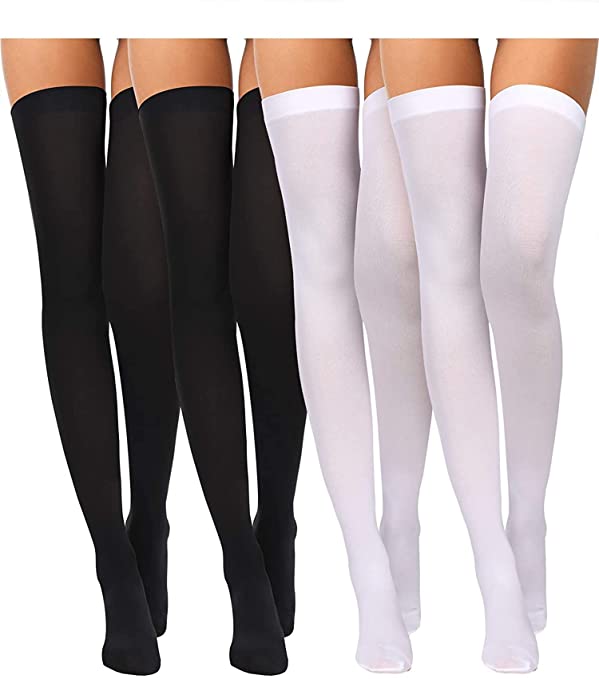 4 Pairs Women's Silk Thigh High Stockings Nylon Socks for Women Halloween Cosplay Costume Party Tights Accessory