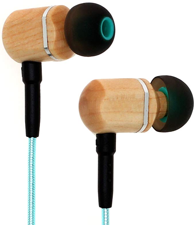 Symphonized MTRX 2.0 Premium Genuine Wood in-Ear Noise-isolating Headphones, Earbuds, Earphones with Innovative Shield Technology Cable, Mic and Volume Control (Turquoise)