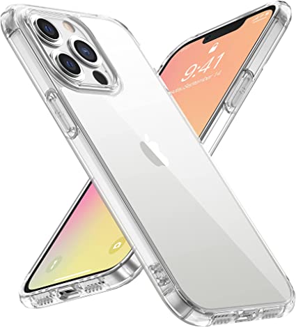 WRJ Designed for iPhone 13 Pro Case,Non-Yellowing 9H Tempered Glass Back Anti-Scratch Shockproof [Military Grade Protection] Convert Sound Hole Crystal Clear Phone Case- Slim Thin