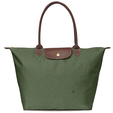 BEKILOLE Women's Stylish Waterproof Tote Bag Nylon Travel Shoulder Beach Bags Foldable Bag -ArmyGreen Color - Large Size