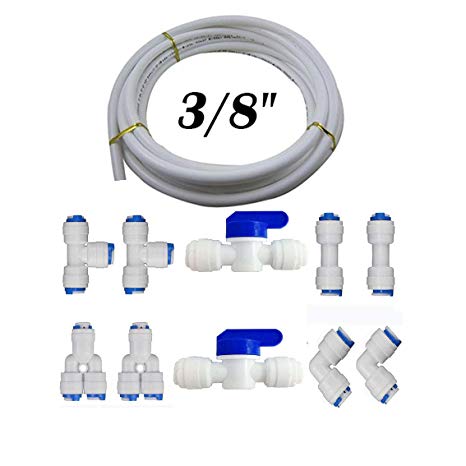 Neeshow 3/8" Quick Connect Water Purifiers Tube Fittings for RO Water Reverse Osmosis System Pack Of 10（Ball Valve Y L I T Type） 5 meters（15 feet） tubing hose pipe for RO Water Reverse Osmosis System