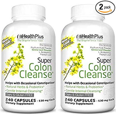 Health Plus Super Colon Cleanse (Pack of 2) with Senna Leaf and Papaya Leaf, 240 ct