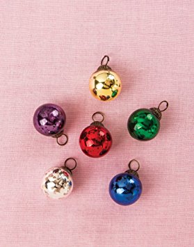 Luna Bazaar Mini Mercury Glass Ornaments (Classic Ball Design, 1 - 1.5 Inches, Assorted Primary Colors, Set of 6) - Vintage-Style Mercury Glass Christmas Ornaments