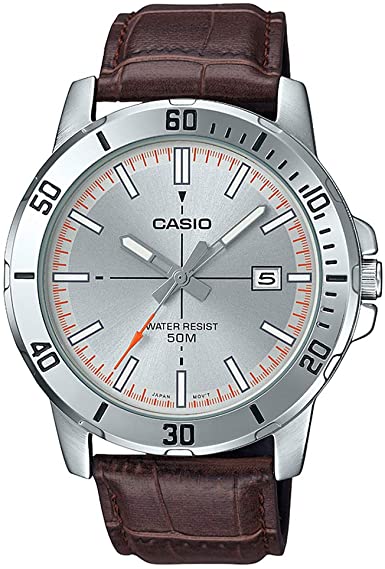 Casio MTP-VD01L-8EV Men's Enticer Brown Leather Band Grey Dial Casual Analog Sporty Watch