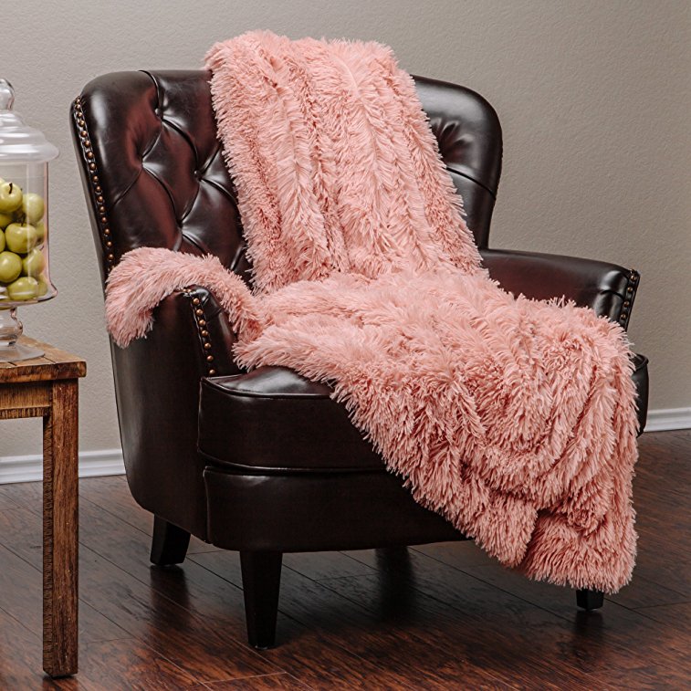 Chanasya Super Soft Long Shaggy Chic Fuzzy Fur Faux Fur Warm Elegant Cozy With Fluffy Sherpa Peach Microfiber Throw Blanket (50" x 65") - Solid Shaggy Peach