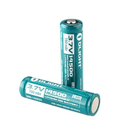 Olight® 750mah 14500 3.7v Protected Rechargeable Li-ion Batteries for Olight S15 S1A LED Flashlight LD11 SK68 Q5 J5 EA11 Set of 2 (Length: 52mm)