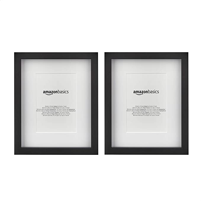 AmazonBasics 8" x 10" Photo Picture Frame with 5" x 7" Mat - Black, 2-Pack