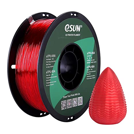 eSUN 1.75mm TPU 95A Flexible 3D Printer Filament 1KG Spool (2.2lbs), Glass Red