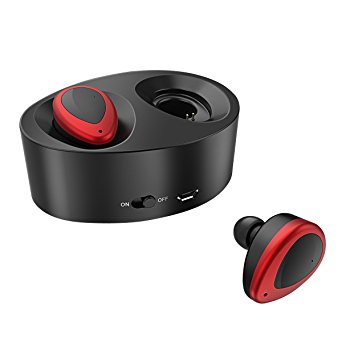 Wireless Bluetooth Earbuds with Mic Mini In-Ear Headset Headphones for iphone and android (RED BLACK)