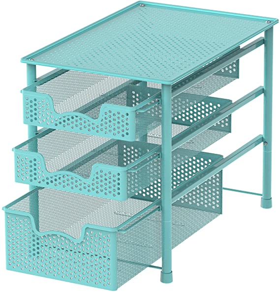 Simple Houseware Stackable 3 Tier Sliding Basket Organizer Drawer, Turquoise