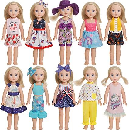 Windolls 14.5 Inch Doll Clothes for American Doll Girl - 10 Complete Sets 14-15 inch Girl Doll Clothes Dresses Outfits Accessories Include Hair Clips and Hat