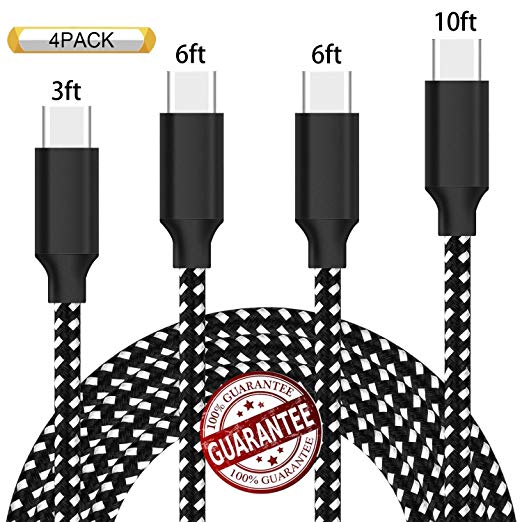 Zcen USB Type C Cable 4Pack 3FT 6FT 6FT 10FT Nylon Braided USB A to USB C Charger Cable Fast Charging Cord for Samsung Galaxy Note 8 S8 Plus LG G5 G6 V30 HTC 10 Nexus 5X/6P,Google Pixel XL Black White