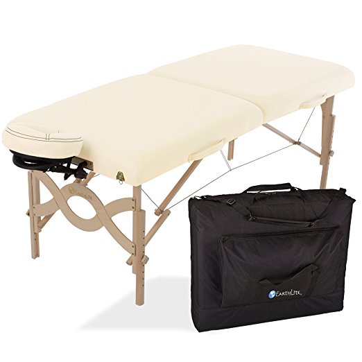 EARTHLITE Avalon Portable Massage Table Package Flat – Reiki Endplate, Premium Flex-Rest Face Cradle & Strata Cushion, Carry Case (30”x73”)