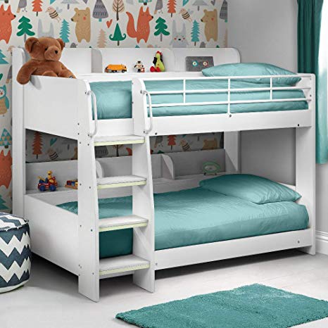 Happy Beds Domino White Finished Sleep Station Childrens Kids Bunk Bed 3' Single With 2x Pocket Spring Mattress