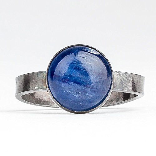 Custom Dark Blue Kyanite Gemstone Solitaire Ring in Oxidized Black Sterling Silver - Choose 6mm or 10mm Stone
