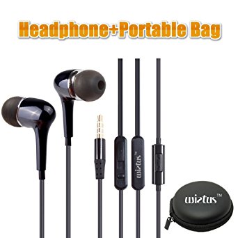 Wietus Headphone/earphone, 3.5mm Stereo In-ear Noise-isolating Headphones with Mic  Portable Mini Round Hard Storage Case Bag, Built-in iPhone, iPods and iPads, Android Devices, mp3 players, CD players and more (CA 760Black)