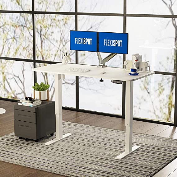 FLEXISPOT E1 Height Adjustable Electric Standing Desk with Desktop Two-Stage Heavy Duty Steel Stand up Desk (White Frame  White Desktop)