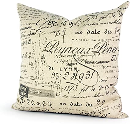 Lavievert Decorative Ramie Cotton Square Throw Pillow Cover Cushion Case Khaki Background Words Pattern Toss Pillowcase with Hidden Zipper Closure 20 X 20 Inches (For Living Room, Sofa, Etc)