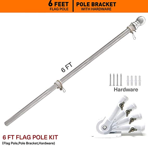 diig 6FT Flag Pole Kit,Stainless Steel Heavy Duty American US Flagpole with Flag Mounting Bracket, Rustproof for Outdoor Garden Roof Walls Yard Truc（Flagpole Bracket ）