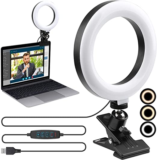 Video Conference Lighting Kit，ENEGON 6" Selfie Ring Light for Video Conferencing, 3 Light Modes&9 Level Dimmable Light with Clamp Mount for Remote Working |Zoom Calls| Self Broadcasting | Live Streaming