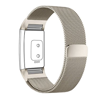 For Fitbit Charge 2 Bands Small & Large for Women Men, hooroor Milanese Loop Stainless Steel Metal Bracelet Strap with Unique Magnet Lock, No Buckle Needed for Fitbit Charge 2 Fitness Tracker