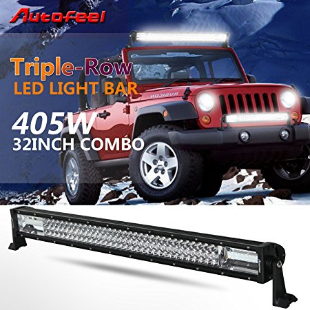 Autofeel 32" Led Light Bar Triple Row 405W 40500LM Cree 7D Spot Flood Combo Beam for Off Road Jeep ATV AWD SUV 4WD 4x4 Pickup