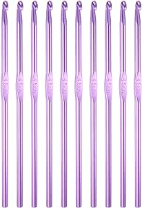 uxcell Aluminum Crochet Hook 4.5mm US Size 7 Knitting Needles for DIY Craft Yarn Purple 10Pcs