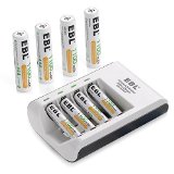 EBL 4 Bay  Slot Individual AA AAA Rechargeable Battery Rapid Charger with 8 Packs AAA 1100mAh Rechargeable Battery