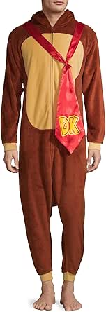 Nintendo Donkey Kong Plush Onesie for Men, One Piece Adult Donkey Kong Costume Kigurumi, DK Fleece Pajamas & Hoodie