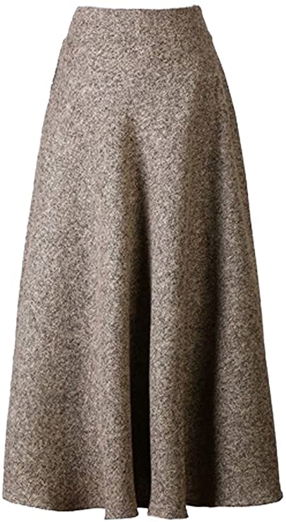 PERSUN Women's High Waist Flared Woolen A-Line Winter Long Skirt with Pockets