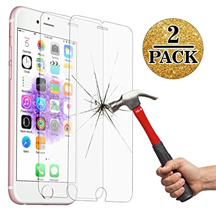 Jusney 9H Screen Protector Tempered Glass  for iPhone 6 plus / 6s Plus (2 Pack) - Crystal Clear