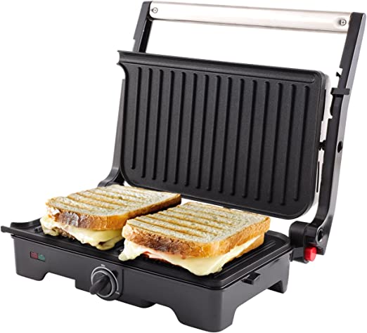 JKM Panini Press Grill, Sandwich Maker with Non-stick Plates, Opens 180 Degrees for Any Size, Indicator Lights, Electric Indoor Grill
