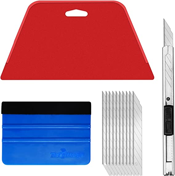 TECKWRAP Wallpaper Smoothing Tool Kit- Red Squeegee, Blue Felt Edge Squeegee,Craft Knife, Blades Replacement for Wallpaper Contact Paper Application,Home Decor, Window Tint,Car Wrap Film,Craft Vinyl