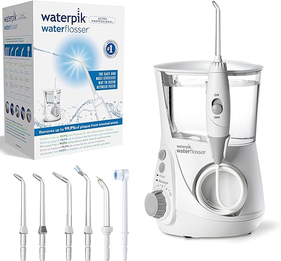 Waterpik Ultra Professional Waterflosser Fixed Oral Irrigator with 7 Attachments, Pressure Range from 0.7-7 Bar Adjustable via 10 Pressure Settings, Integrated Timer, White (WP-660EU)