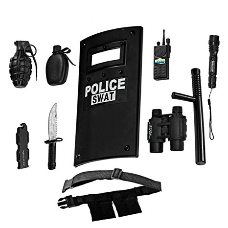 Ultimate All-In-One Police Officer Role Play Set For Kids – Includes SWAT Shield, Adjustable Belt, Flashlight & More, Durable Plastic Construction, Police Force Halloween Uniform Accessories For Kids