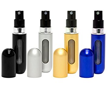 Travalo Classic Refillable Travel Perfume Bottle Atomizers, Black/Silver/Gold/Blue, 4 Pack