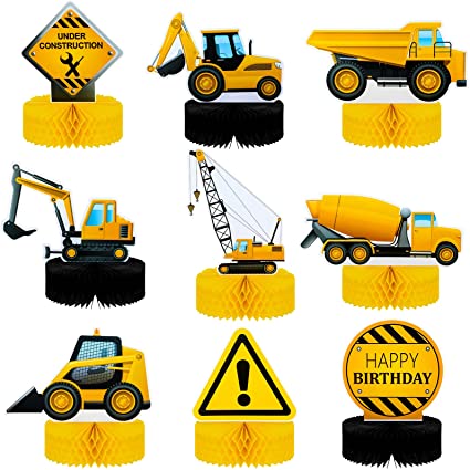 9 Pieces Construction Honeycomb Construction Birthday Party Supplies Centerpieces Construction Truck Table Toppers Car Construction Centerpieces Construction Zone Party Supplies for Party Decoration