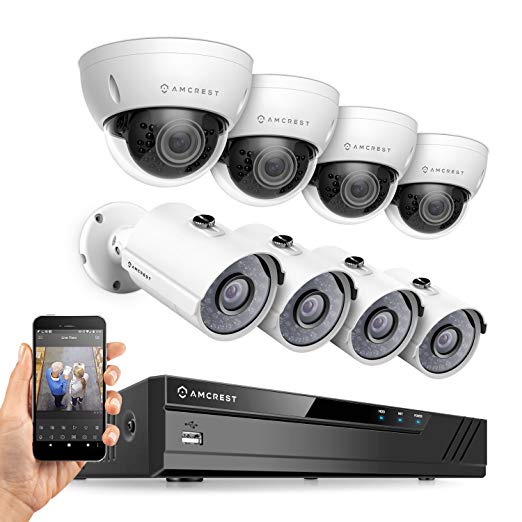 Amcrest 16CH 3MP Security Camera System with 4K (8MP) NVR, (8) x 3MP IP67 Weatherproof Metal Bullet & Dome PoE IP Cameras 2.8mm Wide Angle Lens 98ft Nightvision (White)