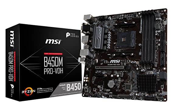 MSI ProSeries AMD Ryzen 1st and 2nd Gen AM4 M.2 USB 3 DDR4 D-SUB DVI HDMI Micro-ATX Motherboard (B450M PRO-VDH)