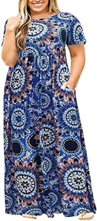 Nemidor Women Short Sleeve Loose Plain Casual Plus Size Long Maxi Dress with Pockets