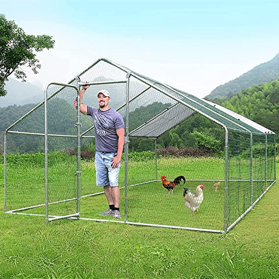 LEMBERI Large Metal Chicken Coop, Wire Chicken coops Runs,Galvanized Walk-in Poultry Chicken Hen cage , Rabbits Duck Cages with Waterproof and Anti-Ultraviolet Cover for Outside,Backyard and Farm