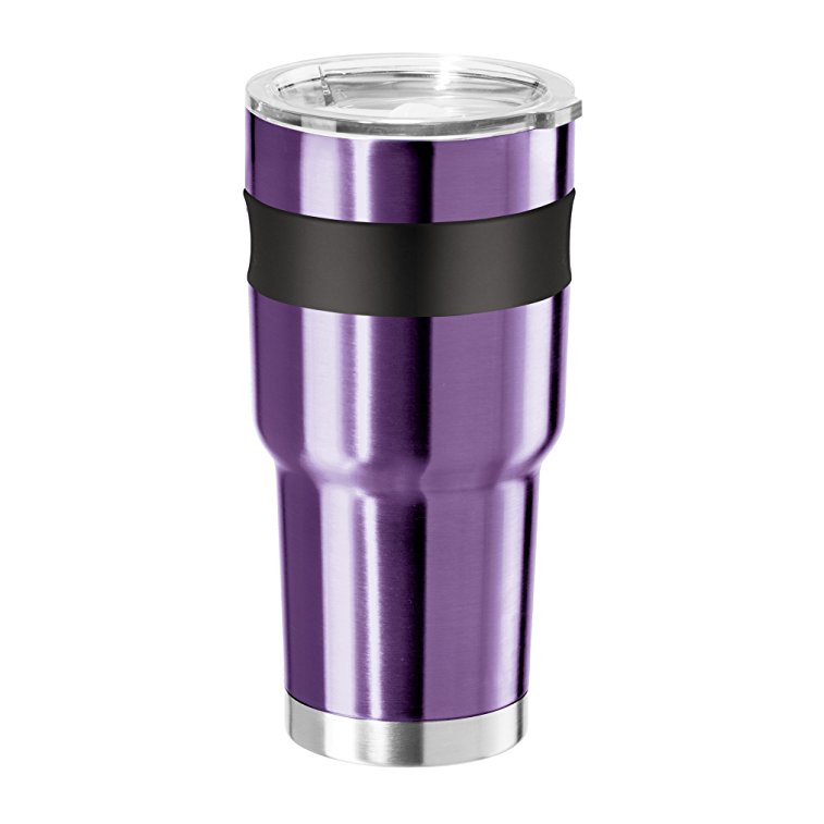 Oggi Contour X-Large Double Wall Vacuum Sealed Stainless Steel Tumbler with Liner Thermal Travel Mug, 30 oz, Purple