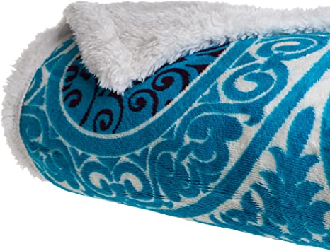 Lavish Home Printed Coral Soft Fleece Sherpa Throw Blanket, Blue