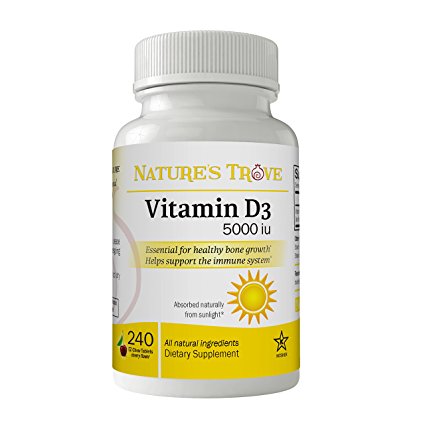 Vitamin D3 5000IU by Nature's Trove - 240 EZ Chew Tablets Cherry Flavor