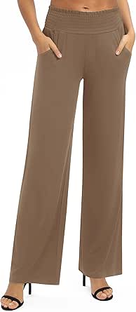 Urban CoCo Women's Solid Wide Leg Palazzo Lounge Pants Casual Straight Leg High Waist Stretch Pants