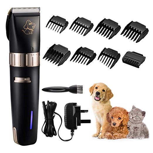 ATMOKO Dog Clippers Ultra Quiet Electric Low Vibration Pet Clipper Cordless Pet Hair Clippers Kit Safety Ceramic Blade 2000mAh Lithium Battery Rechargeable with 8 Comb Guides for Cat & Dog