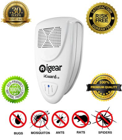 Premium Best 1 iGear iGuard 10 Ultrasonic Insect Pest Repellent Repel Mosquitos Mice Spider and Bugs Protect Your Home Against Zika Aedes genus Mosquitoes