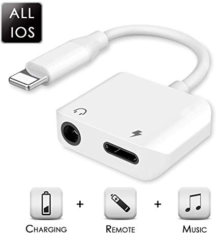 Headphone Jack Adapter for iPhone Splitter Charger Headphones to 3.5mm Jack Adapter Aux Adaptor with iPhone Earphone Dongle Cable for iPhone7/7Plus/8/8Plus/X/XS/XSmax Support All iOS System-White